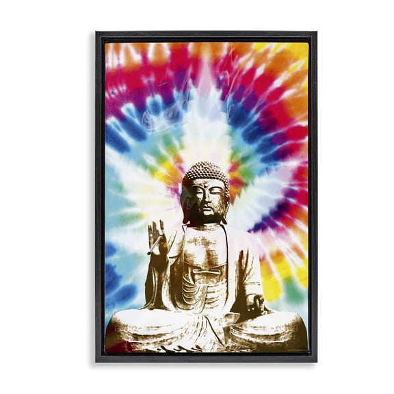 Stupell Industries Hippie Tie Dye Buddha Novelty & Humor Painting Black Floater Framed Canvas Art Print Wall Art, 17 x 25