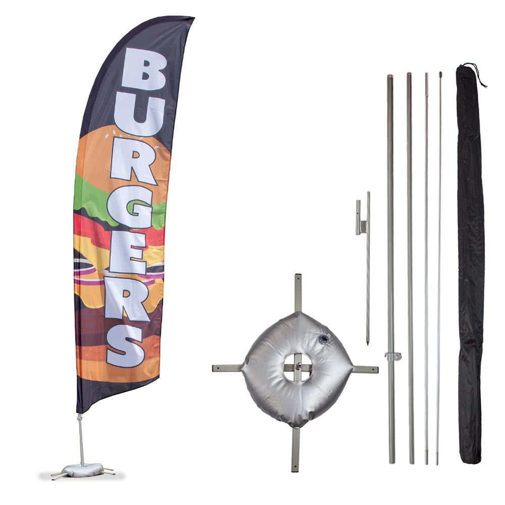 3 Three Pack Swooper Flags & Pole Kits Welcome Blue With White Text