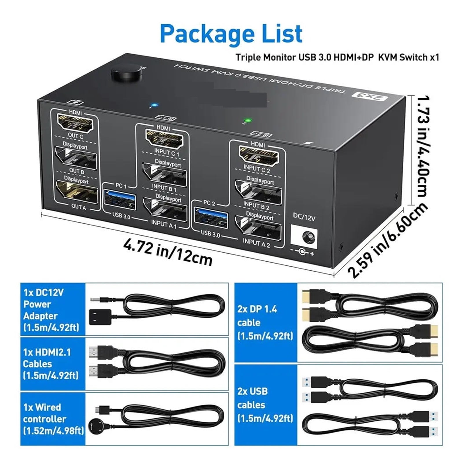 Triple Monitor Displayports USB KVM Switch 8K@60Hz 4K@144Hz 3 Monitors 2 Computers KVM