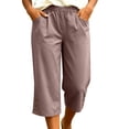 thumbnail image 2 of Karymi Jean Shorts Elastic Waist Capri Pants, Casual Cropped Wide Leg Pants with Pockets and Button Hem, Pull-On Calf Length Trousers Halara Pants Women, 2 of 6