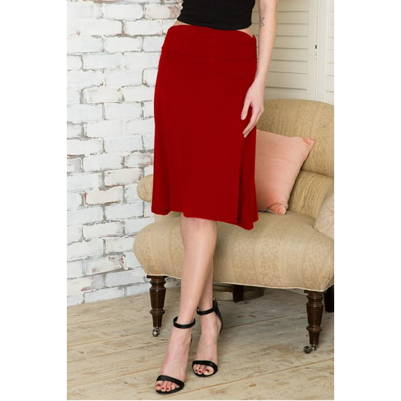 RUCHED WAIST STRETCHY FLARE MIDI SKIRT