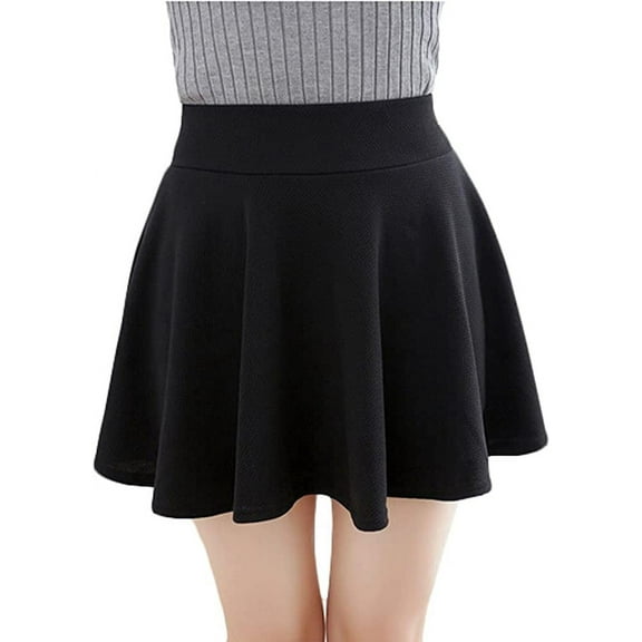 Women's Basic Versatile Stretchy Flared Casual Mini Skater Skirt,black,M