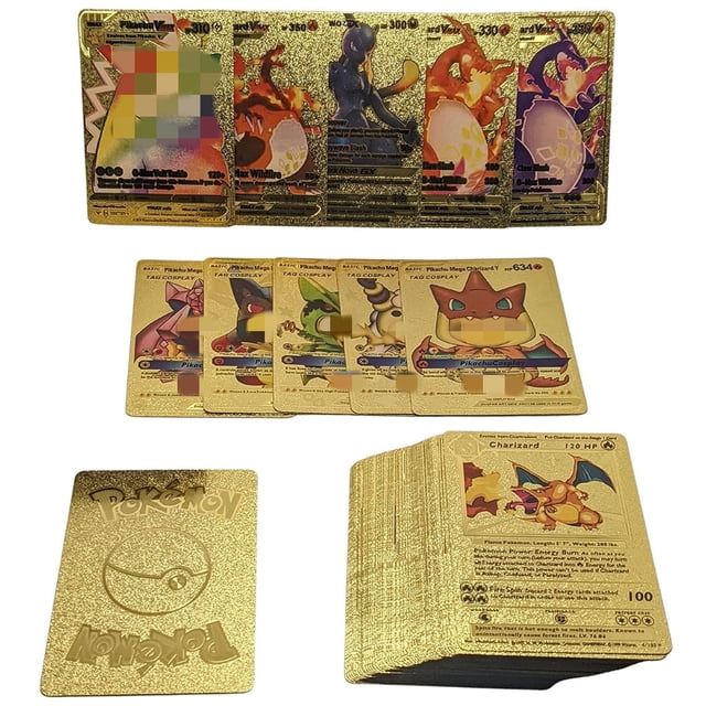 55 tarjetas surtidas de lámina dorada TCG, GX V-Vmax DX Charizard Card Common/Uncommons Card V-max Card Coll-ection