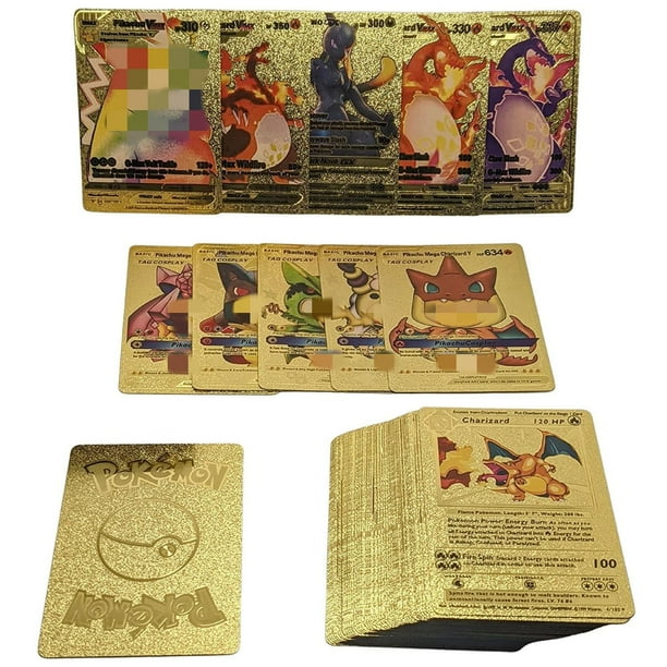 55 tarjetas surtidas de lámina dorada TCG, GX V-Vmax DX Charizard Card Common/Uncommons Card V-max Card Coll-ection