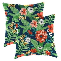 Jordan Manufacturing 18" x 18" Natalia Alpine Navy Floral Square Outdoor Throw Pillow (2 Pack)