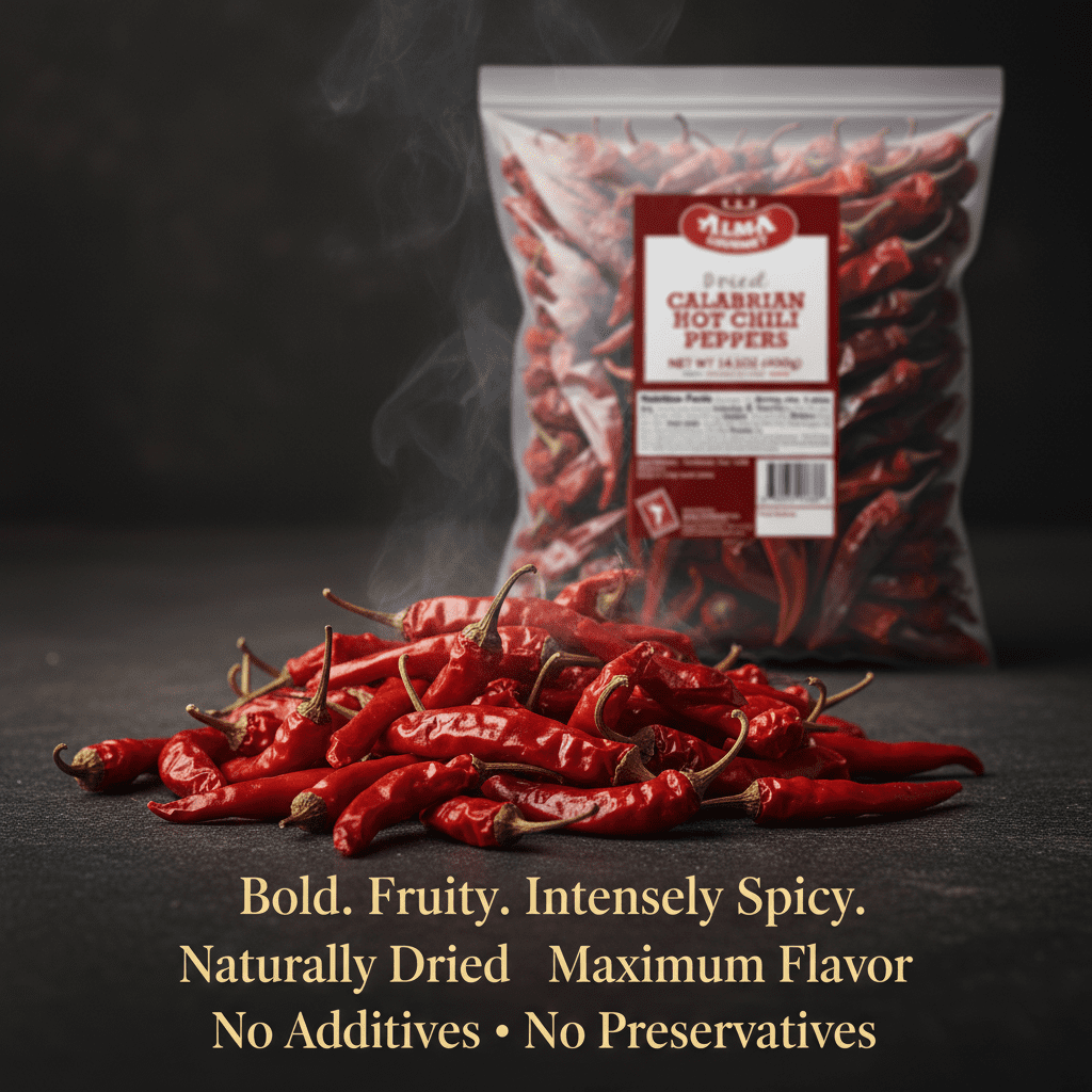 Alma Gourmet Whole Dried Calabrian Chili Peppers, Authentic Italian Peperoncino Secco Calabrese, Imported from Italy, 14.1 oz (400g)