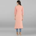 thumbnail image 6 of Janasya Indian Round Neck 3/4 Sleeve Floral Print Pink Poly Crepe Layered Kurta For Women, 6 of 8
