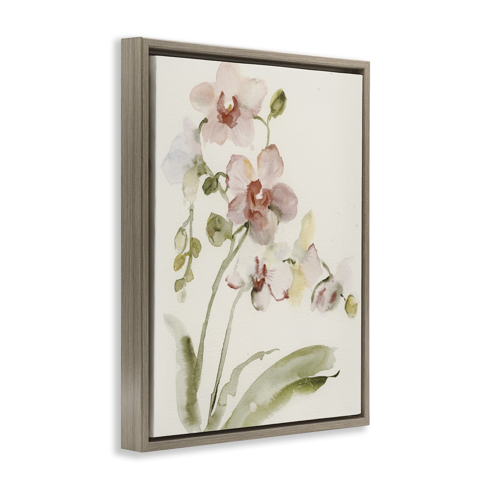 Stupell Industries Gentle Pink Orchid in Bloom Brown Framed Floater Canvas Wall Art, design by Victoria Barnes