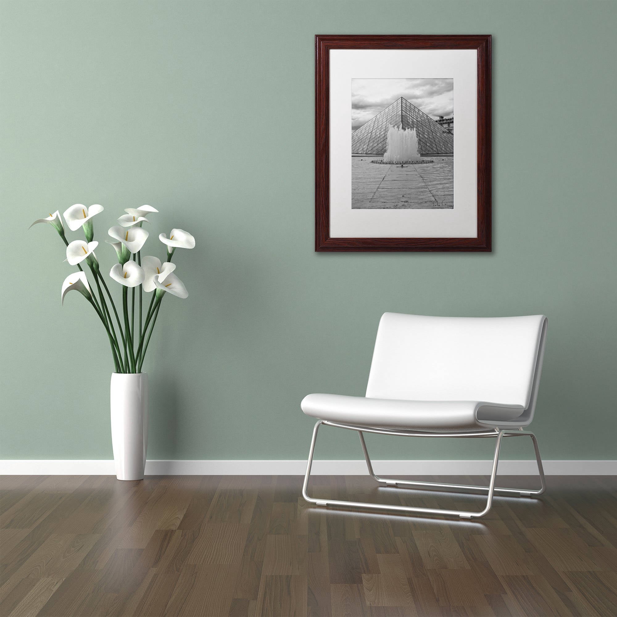 Trademark Fine Art "Paris Deux - Louvre" Canvas Art by Yale Gurney, White Matte, Wood Frame