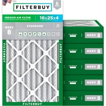 Filterbuy 16x25x4 MERV 8 Dust Defense, Pleated HVAC AC Furnace Air Filters (6-Pack)