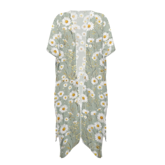 HELLHERO Polyester Women Long Beach Cover Up for Swimwear for Summer Lightweight Free Size Bathing Suit Cover Up Daisy Pattern Design