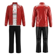 80s Pop Star Costume Red Zipper Jacket Music Note Shirt Pants Halloween Adult Men Outfit Set