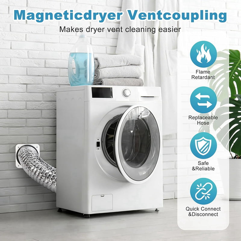 Magnetic Dryer Vent Kit Quick Connect for 4" Dryers,3.3FT Hose, Magnetic Hold,Airtight Seal & Reinforced Wall Connector