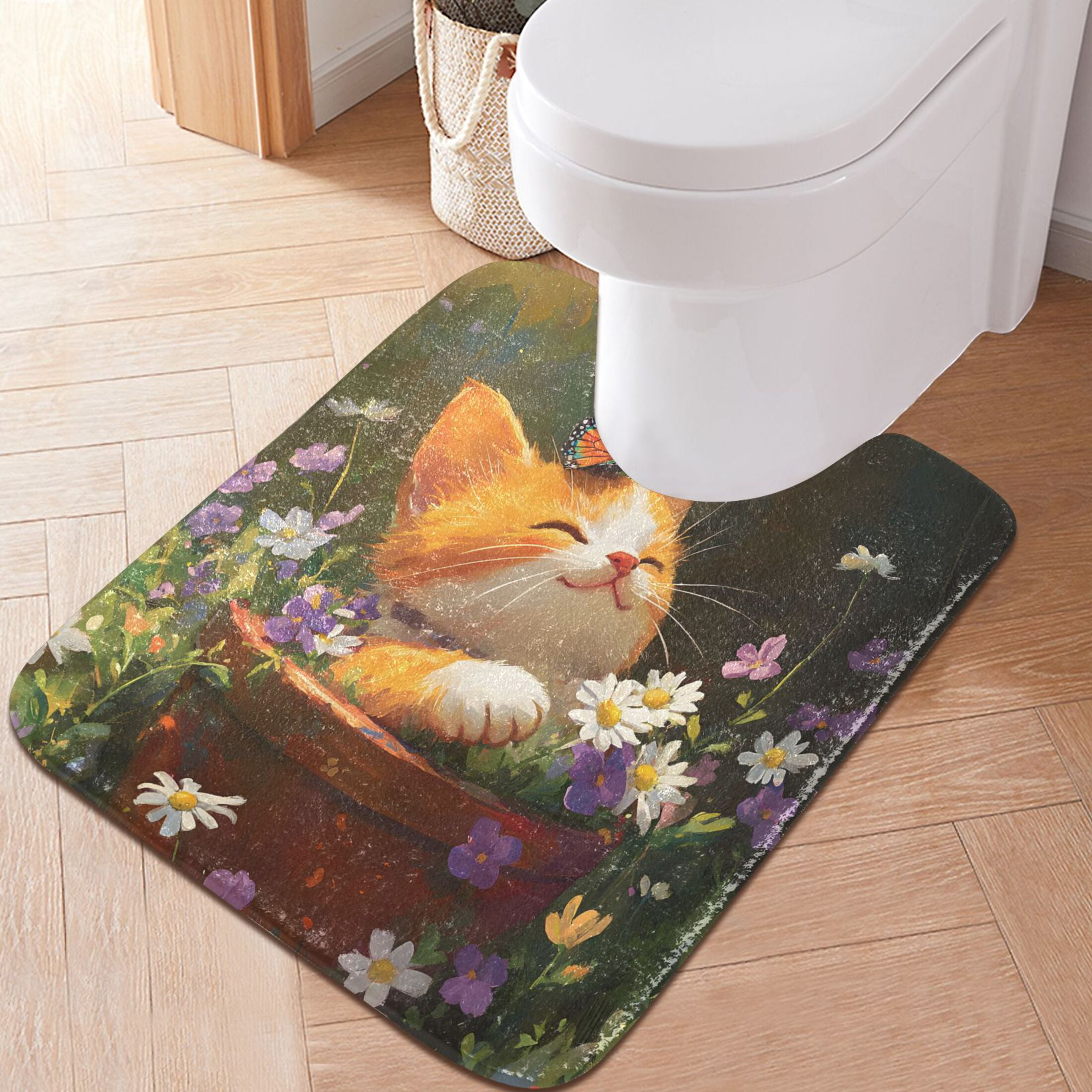 Ryvnso Retro Cute Cat Bathroom Shaggy Rugs Toilet Mat Soft Contour Rug