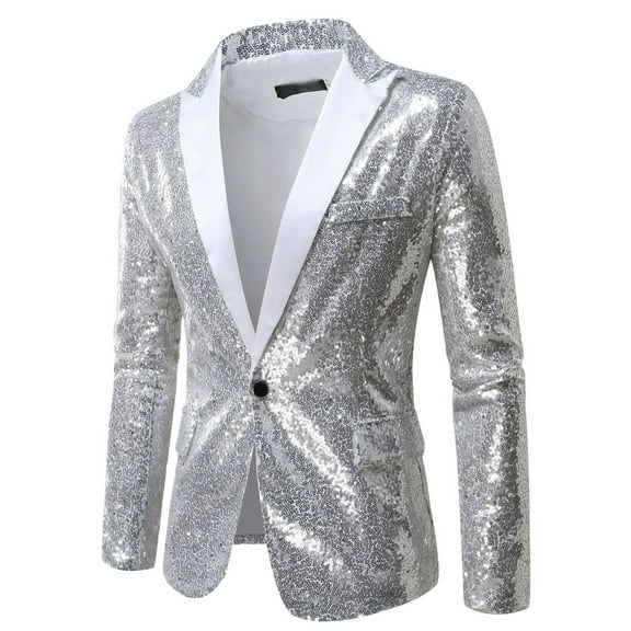 Blazer For Men Casual Shiny Sequin Blazers Tuxedo Party Dinner Prom One Button Suit Jacket Lightweight Sport Coats
