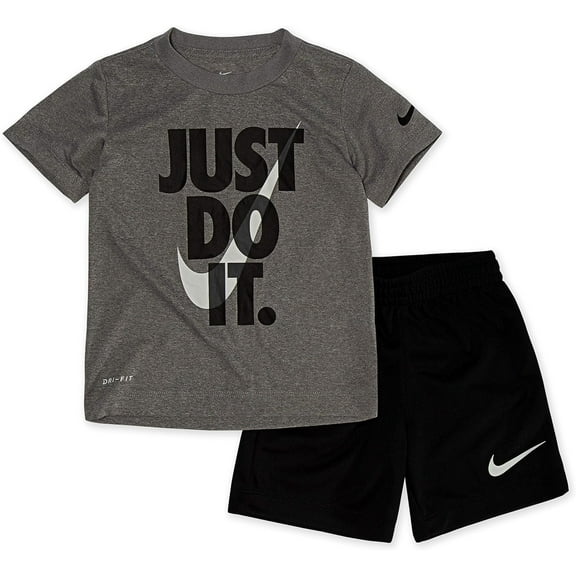 Nike Boys Dri-Fit T-Shirt & Shorts 2 Piece Set Black66F026-023/White/Grey, 3T