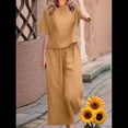 thumbnail image 4 of Conjunto de 2 Piezas para Mujer: Blusa de Media con Cuello y Pantalón con Bolsillos, Informal para el Trabajo y Viajes. Café 4XL, 4 of 6