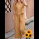 thumbnail image 4 of Conjunto de 2 Piezas para Mujer: Blusa de Media con Cuello y Pantalón con Bolsillos, Informal para el Trabajo y Viajes. Café S, 4 of 6