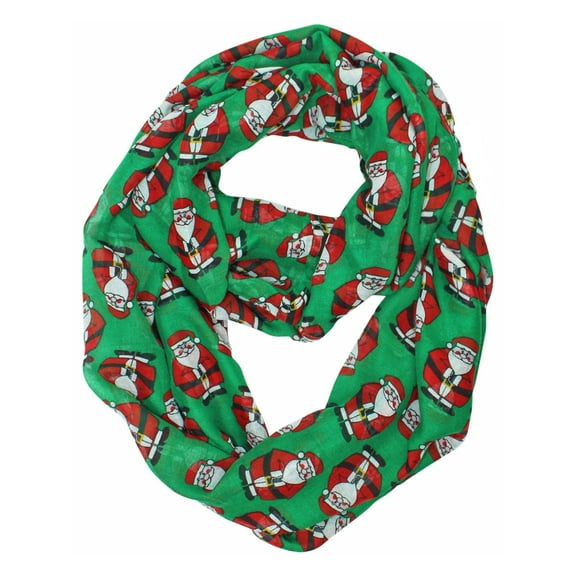 Green & Red Chubby Santa Christmas Circle Infinity Scarf