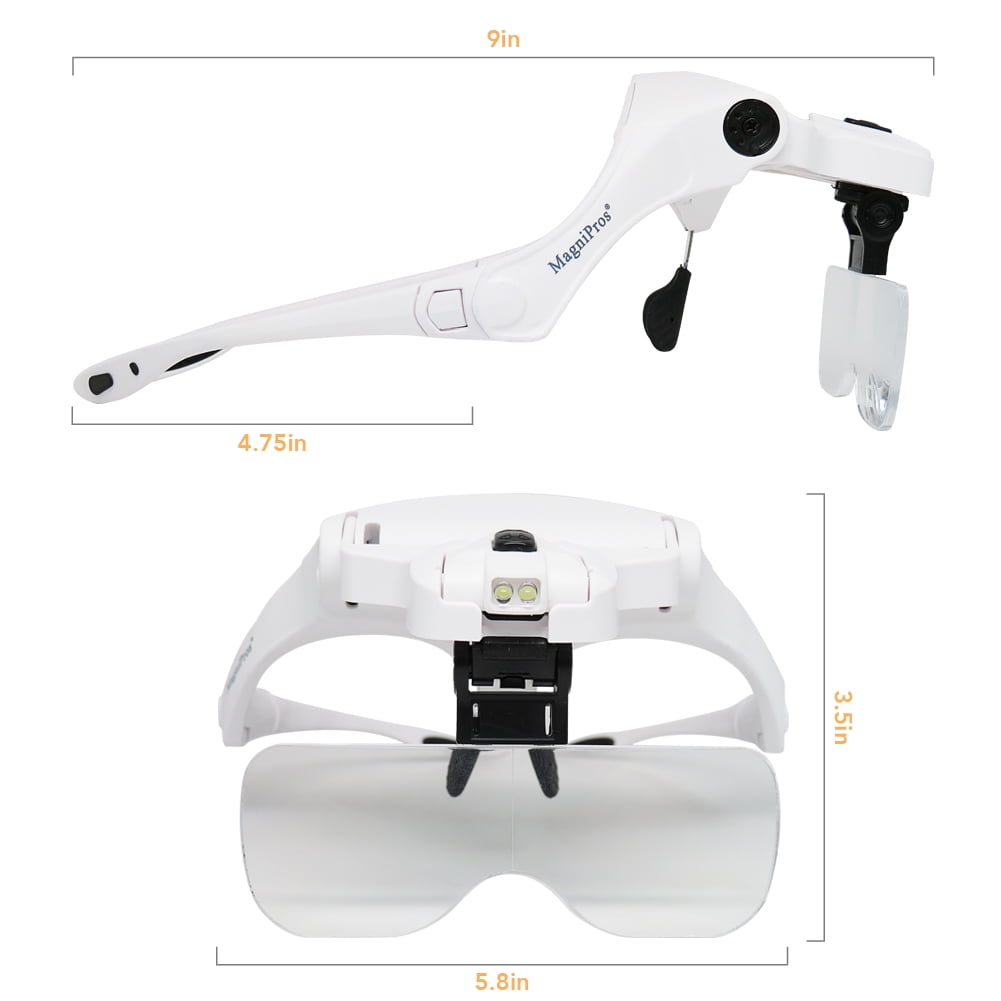 White Premium Head-Worn LED Lighted Headband Magnifier, Visor Style, Center  Mounted 5 LED Illumination, 5x Swivel Eye Loupe