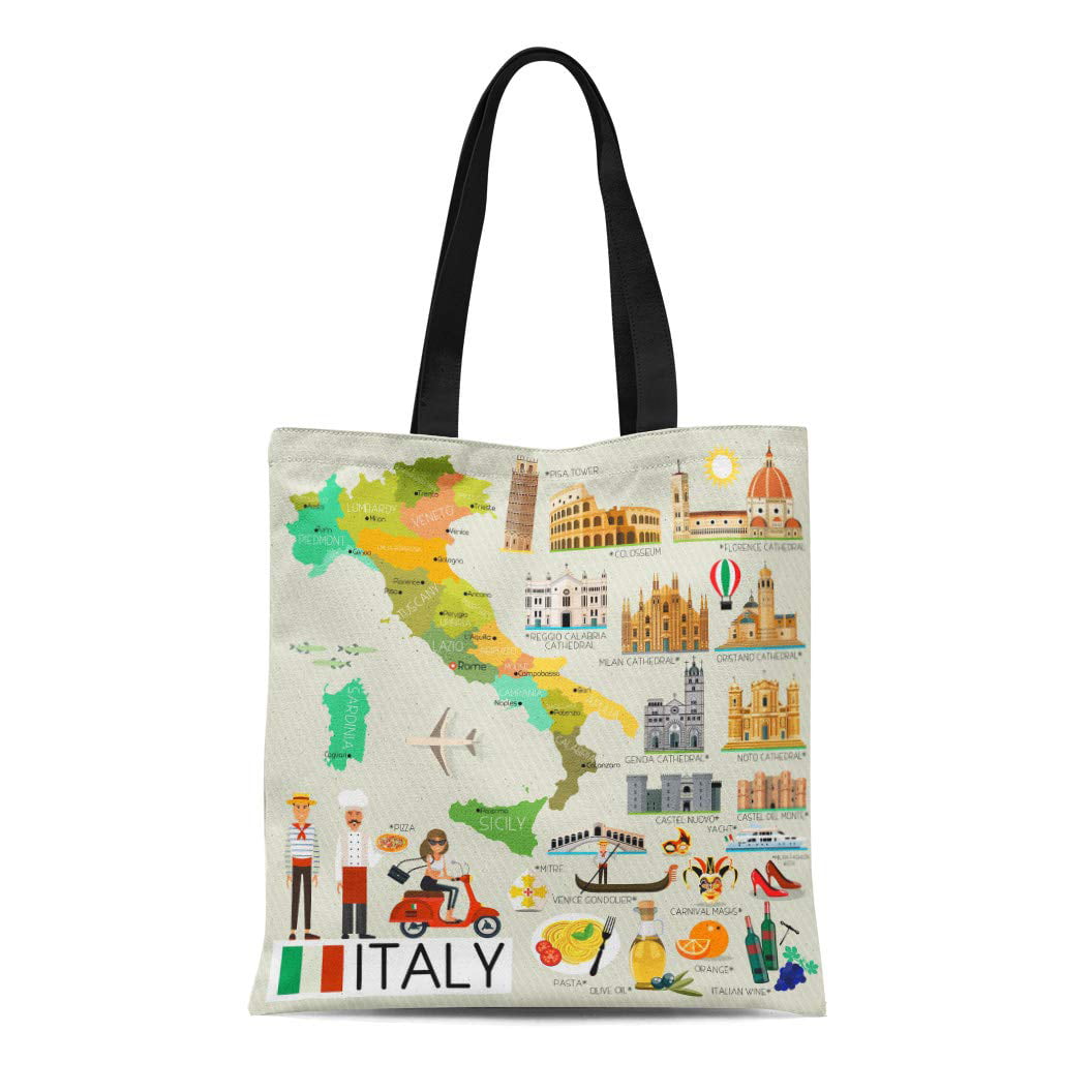 SIDONKU Canvas Tote Bag Naples Map of Italy and Travel Genoa Rome ...