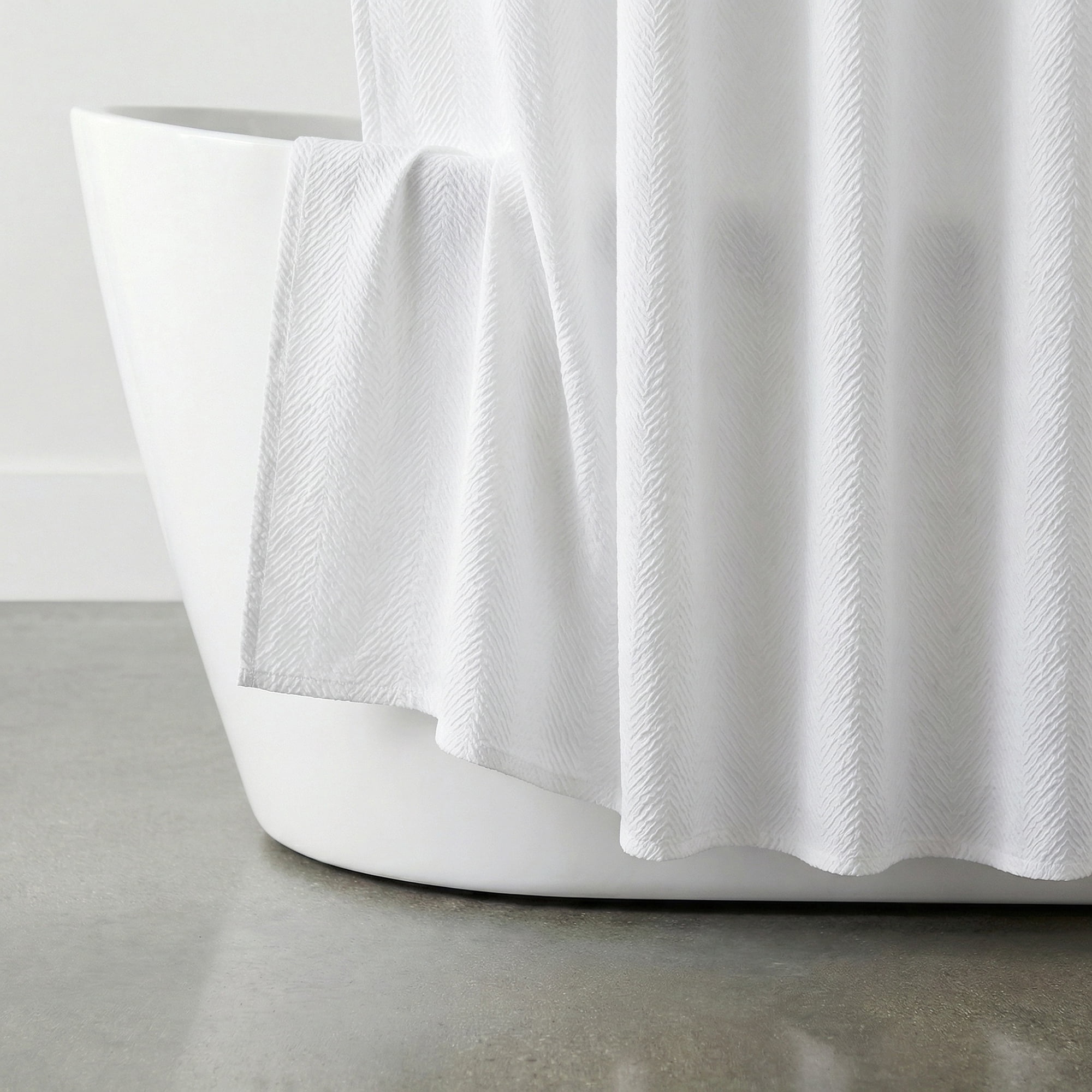 Unique Bargains Waterproof Fabric Shower Curtain Sets White - Herringbone 71"W x 71"L