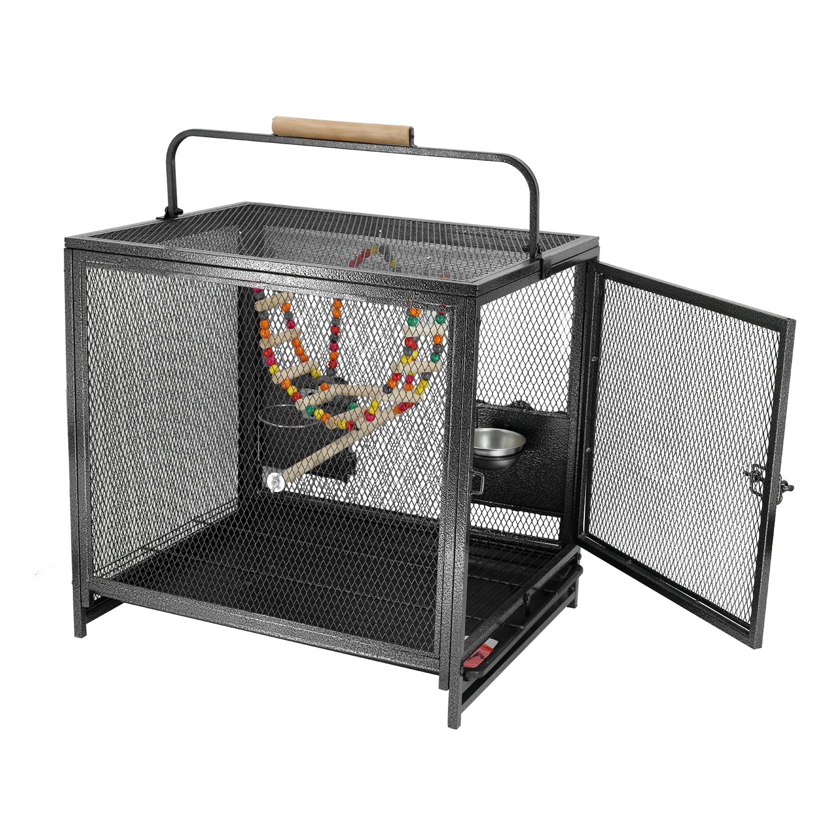 Bingopaw Portable Metal Small Travel Bird Cage Carrier with Hammock Swing Toy and Perch, Removable Tray, Bowls