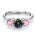 thumbnail image 3 of Gem Stone King 925 Sterling Silver Green Mystic Topaz and Pink Lab Grown Diamond Engagement Ring for Women | 2.00 Cttw | Round 6MM | Gemstone November Birthstone | Size 5, 3 of 6