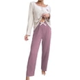 thumbnail image 2 of Blmnix Pajama Pants Sleepwear Sets Cute Pajama Petite Pajamas Pjs Full Long Sleeve Pink Boat Neck Womens Pajama Sets Shorts,L, 2 of 8