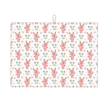 

Adobk Hello Rabbit Dish Drying Mat for Kitchen Counter Absorbent Microfiber Drying Pad Reusable Washable Large 18 x24