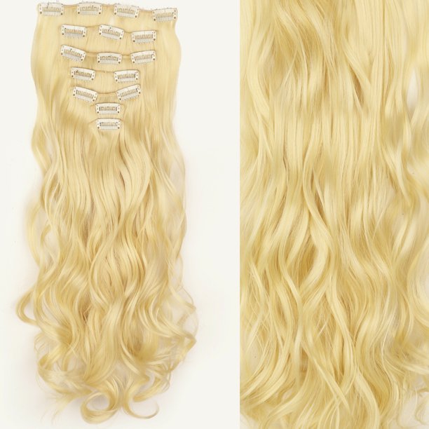 Typpkmm 7 Unids/Set 16 Clips ExtensióN De Cabello Negro Largo Liso Pelo Natural Ombre Peluca Fibra Resistente Al Calor Para Peinado De Mujer