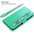 thumbnail image 2 of Wallet Case for Samsung Galaxy S9 Plus, 5 Card Slots Magnetic Closure Zipper Pocket Handbag PU Leather Flip Case with Wrist Strap TPU Kickstand Cover for Samsung Galaxy S9 Plus - Mint Green, 2 of 14