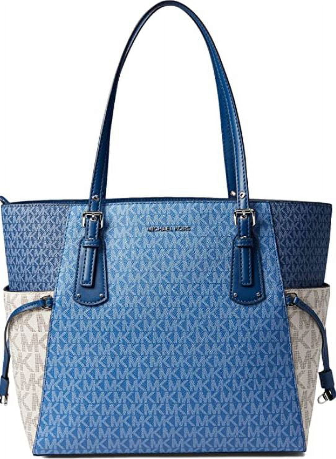 Michael Kors Blue Metallic And Saffiano Leather Voyager Tote Michael Kors