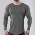 thumbnail image 3 of Odeerbi Men Shirts Long Sleeve Round Neck Blouses 2025 New Autumn Solid Color Fitness T-shirt Bottoming Shirt Top Dark Gray, 3 of 3