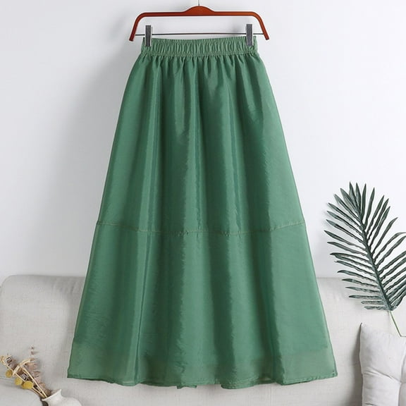 Wancir Women's Elegant High Waist Irregular Shirred A-Line Midi Long Tulle Skirt