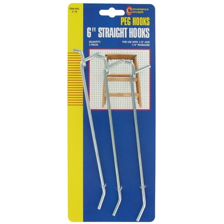Convenience Concepts SC-76 6 Straight Single Pegboard Hooks 3 Count