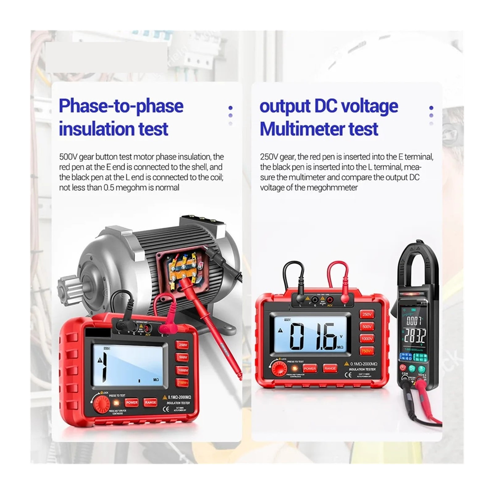MH11 Insulation Resistance 2000M Testers Digital Meters Ohm High Voltage Megohmmeter Meter Non-battery Carry Tools