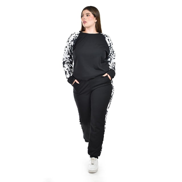 Conjunto de pants animal print Roman Fashion /Tallas Extras 8049 (Print blanco/ negro) negro 42