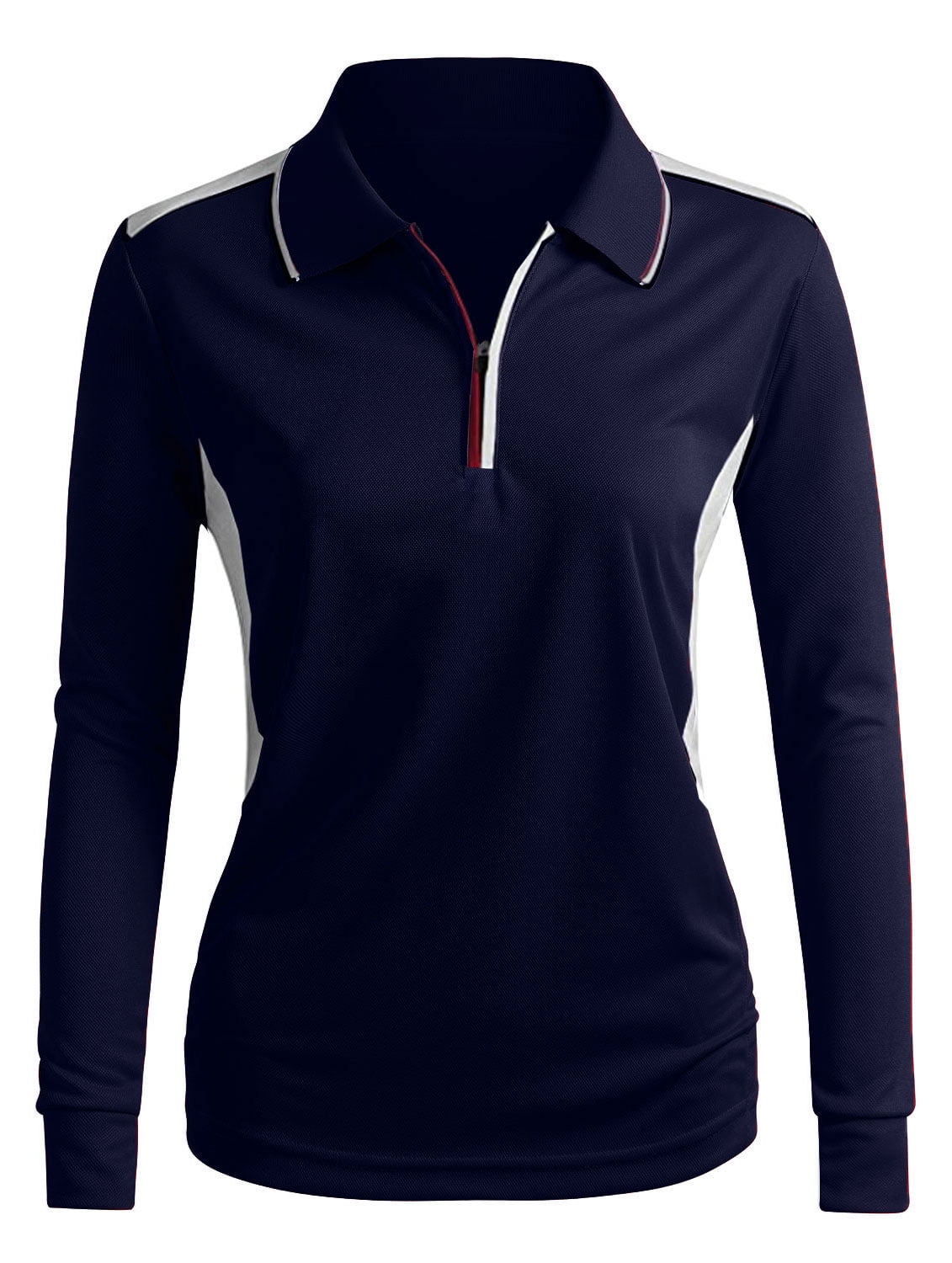 CLOVERY Women's Activewear Half Zip-Up Long Sleeve 2-Tone Polo Shirts ...