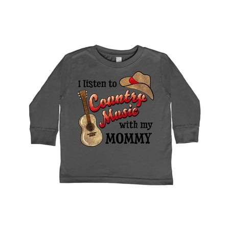 

Inktastic I Listen to Country Music with my Mommy with Guitar and Hat Gift Toddler Boy or Toddler Girl Long Sleeve T-Shirt