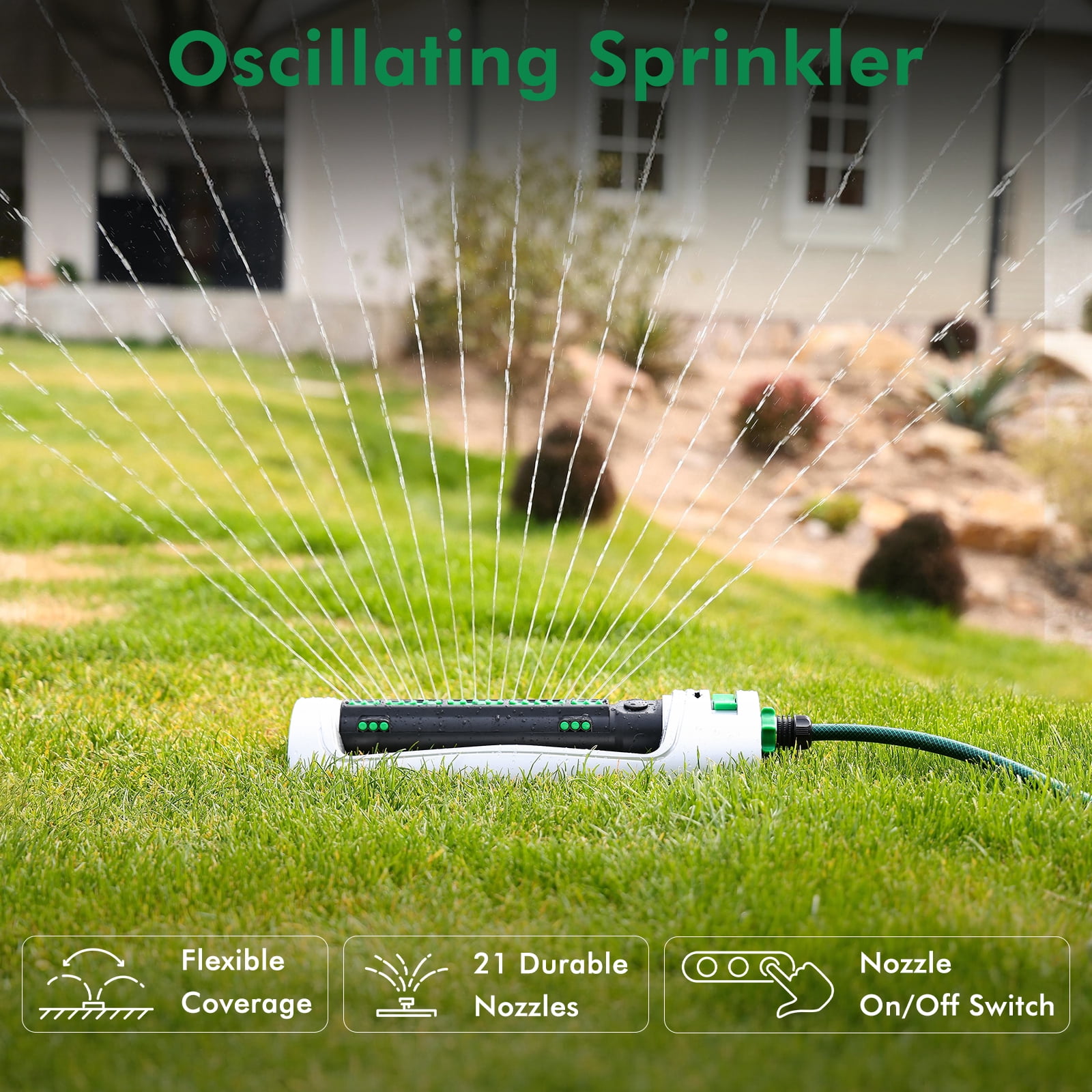 Restmo  4200 Sq. Ft Turbo Oscillating Sprinkler, Large Yard Irrigation Sprinkler with 21 Durable Nozzles, Weighted Base, Adjustable Spray Width & Coverage, Lawn Sprinkler & Garden Sprinkler for Yard