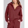 thumbnail image 4 of Women's 2 Piece Outfits Lounge Matching Set Casual Lapel Half Zip Tracksuit Sweatsuit Oversized Sweatshirt Sweatpants, 4 of 6