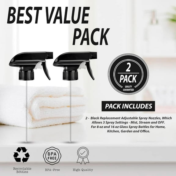 Black Trigger Replacement Spray Nozzles with Mist & Stream Sprayer - (2 Pack)