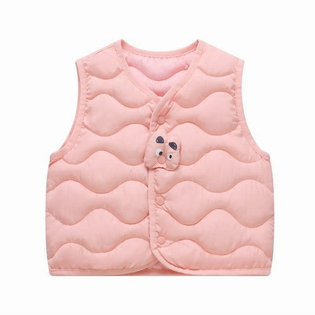 Jgppe Cute Sleeveless Coats for Girls Lightweight Button down Solid Color Winter Vest Jacket 1-8 Years