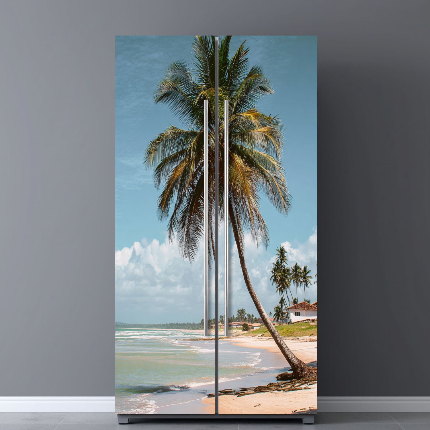 Self Adhesive Vinyl Refrigerator Wrap Set Tropical beach Door Mural Removable Fridge Sticker Peel and Stick&nbsp;Full Door Cover Decal Kitchen Bar Decor