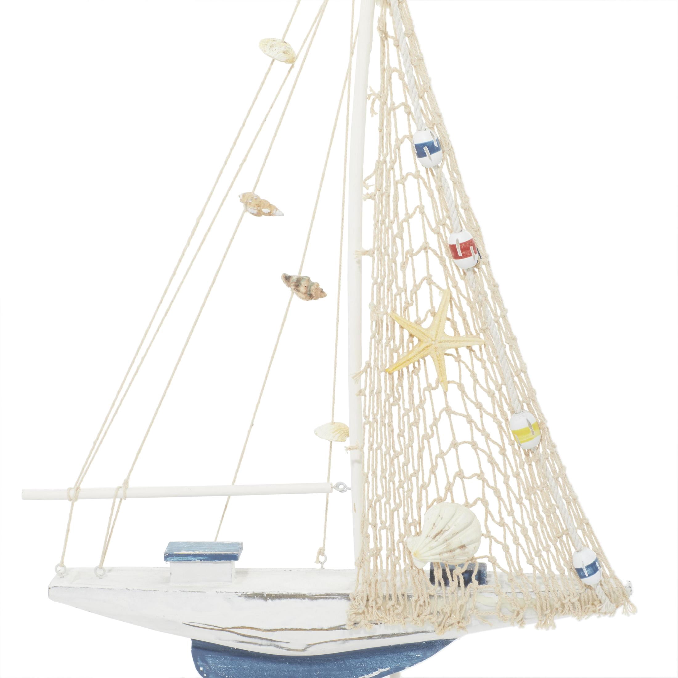 22"H, 13"W White Wood Handmade Sail Boat Sculpture, by DecMode (2 Count)