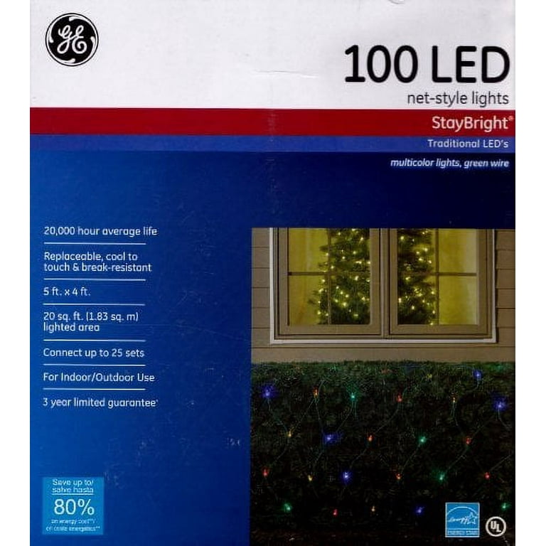 GE StayBright 5-ft x 4-ft Constant Multicolor LED Mini Plug-In Christmas Net Lights ENERGY STAR GE StayBright 5-ft x 4-ft Constant Multicolor LED Mini Plug-In Christmas Net Lights ENERGY STAR