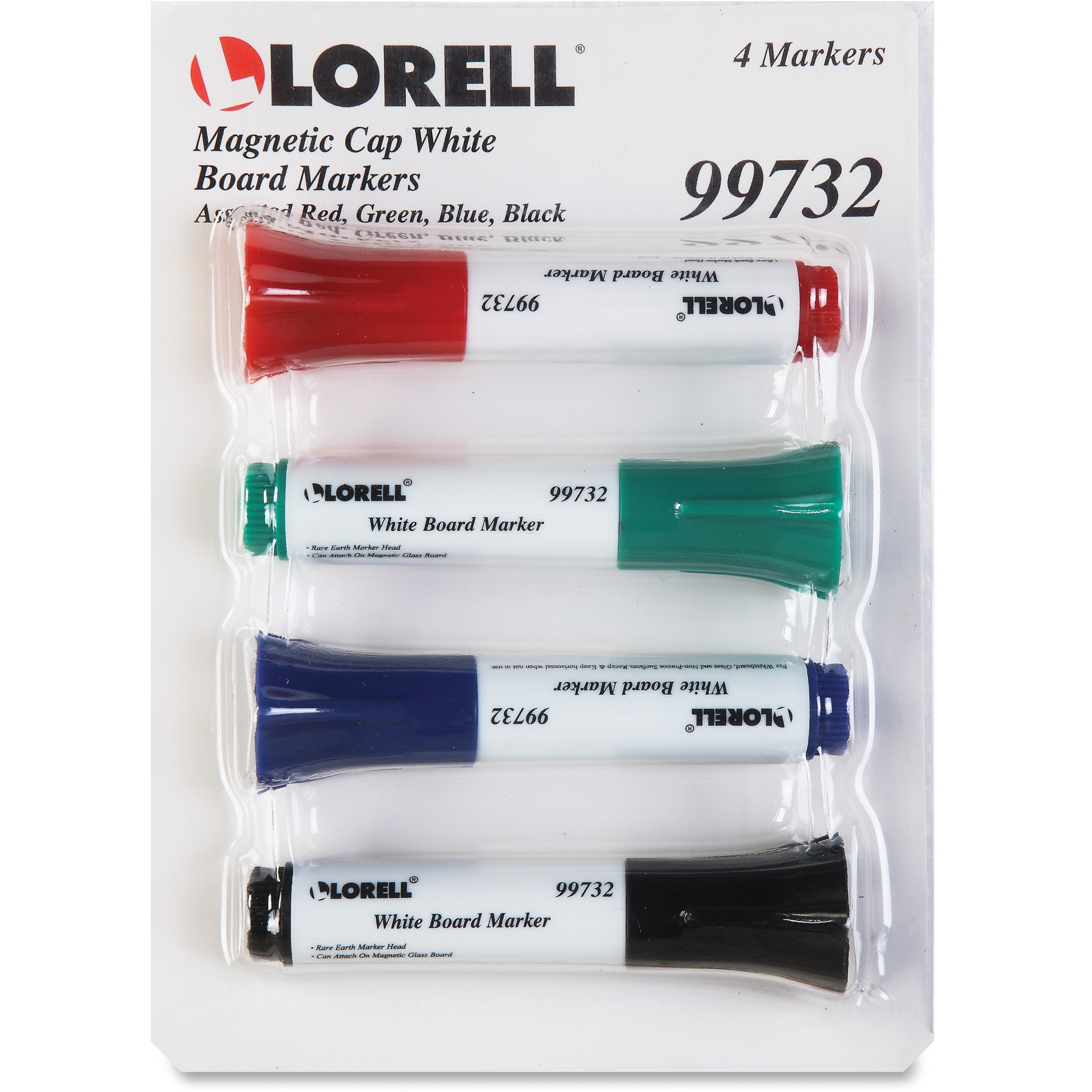 Lorell, LLR99732, Magnetic Cap Whiteboard Markers, 4 / Set