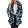 thumbnail image 4 of Xyxonk Womens Leopard Print Fleece Coat Faux Fur Long Sleeves Fall Winter Thickened Coats Double-Sided Velvet Stand Collar Jacket with Pocket Fashion Plush Zipper Outwear,Blue XL, 4 of 5