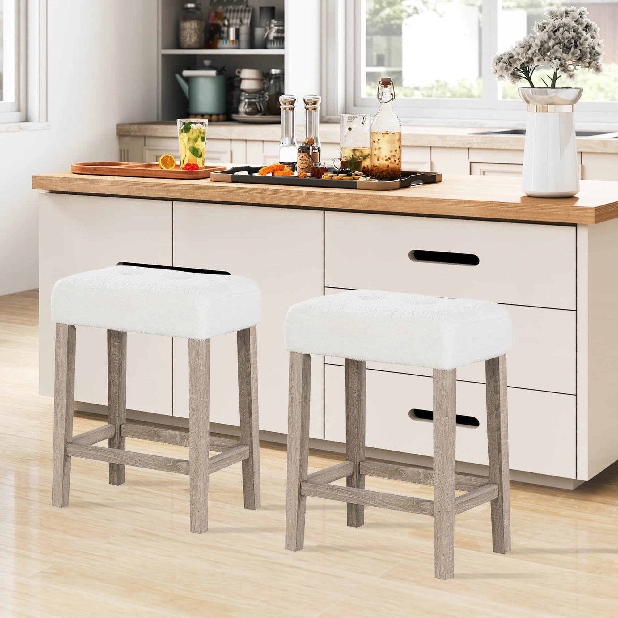 Costway Counter Height Bar Stools Set of 4 with Rubber Wood Legs Footrest Modern for Home